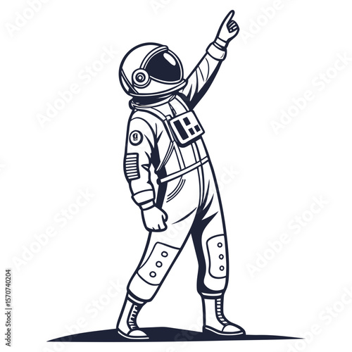 Astronaut pointing upwards on white space suit helmet