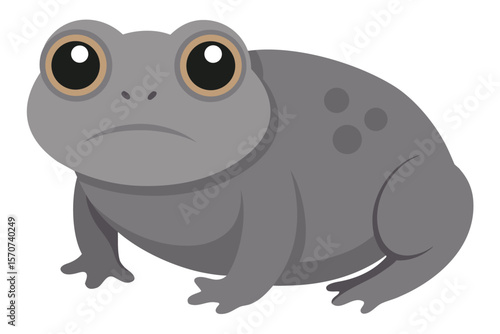 A sad cartoon toad with big eyes and gray skin