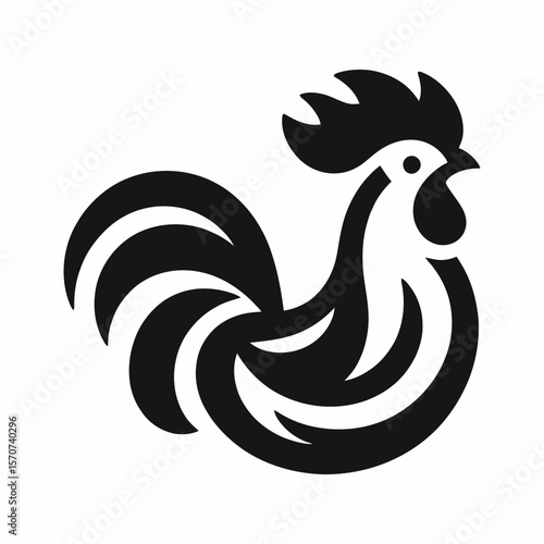 Modern rooster icon in stylized black outline, great for agriculture, food brands, or logos