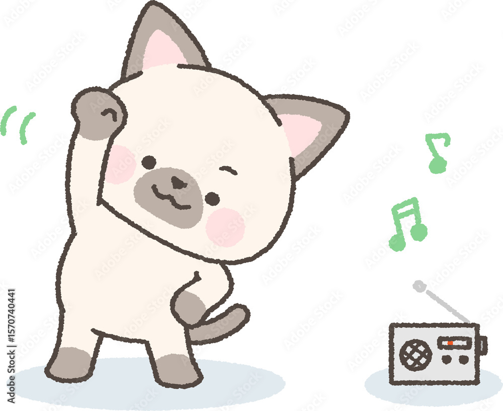 Fototapeta premium ラジオ体操をするシャムネコ