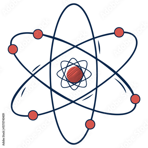 Atomic structure diagram blue orbits red particles