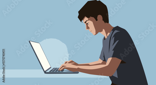 Minimalist Illustration of Person Working on Laptop Icon