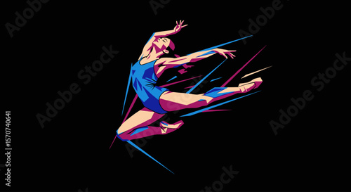 Minimalist Geometric Illustration of Dancer in Motion