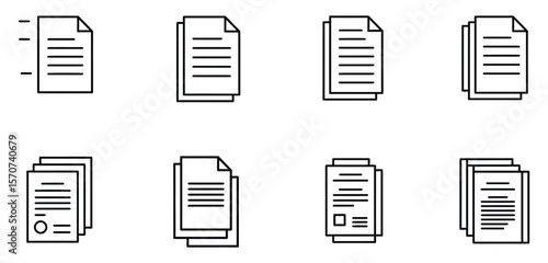 "Document File Icon Set – Minimal Line Art Style Paper Icons for Reports, Contracts, and Files"