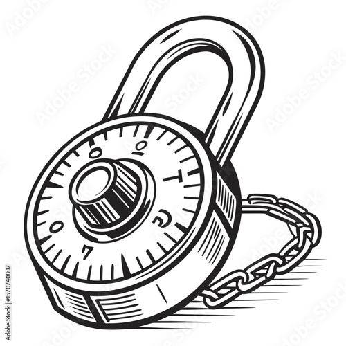 Black combination padlock with chain combination lock