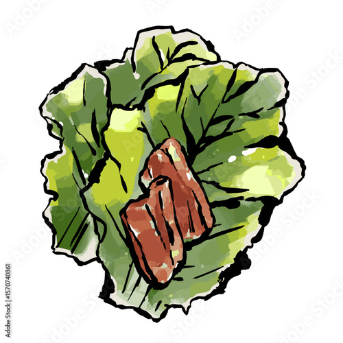 サンチュと焼肉　手描きイラスト