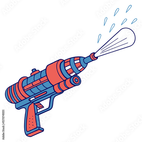 Blue and coral water gun shooting water spray