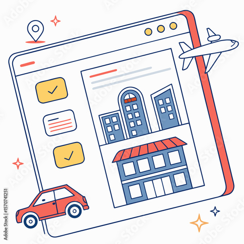 Booking travel online with airplane and car travel booking