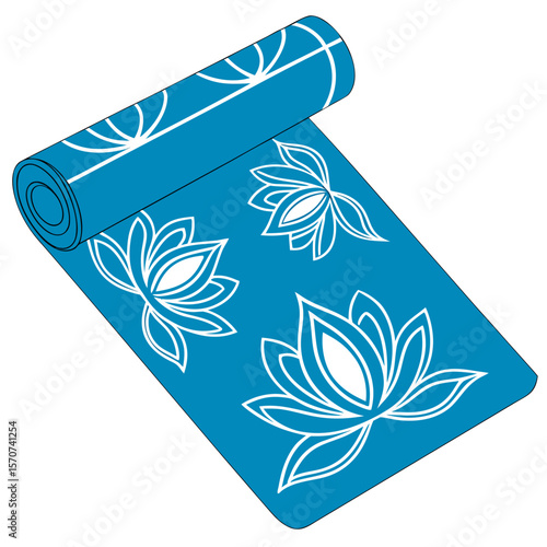 Blue yoga mat with white lotus pattern vector