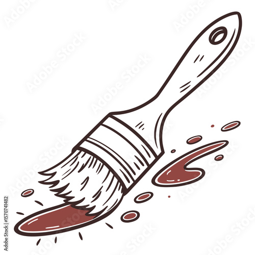 Brown paint brush with splatters liquid tool