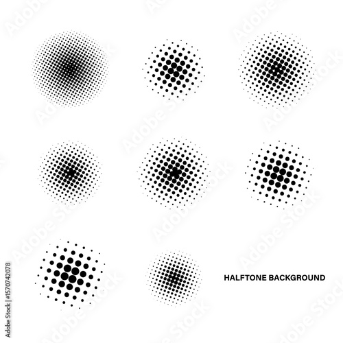 halftone geometric pattern assets.Circle.Black color. Modern .Trendy.Vector.
