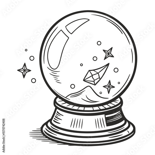 Crystal ball with gemstone and stars fortune telling