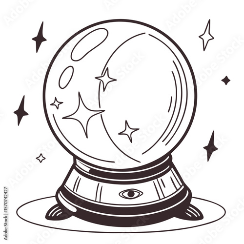 Crystal ball with stars and eye symbol fortune telling