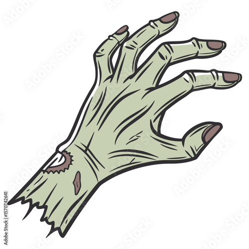 Decaying green hand reaching out zombie