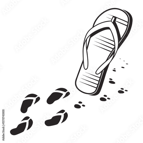 Flip flop footprints on white walking beach