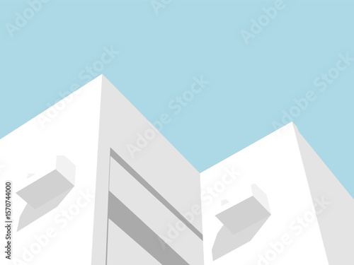 Minimal White Building with Light Blue Sky with Space for Text.