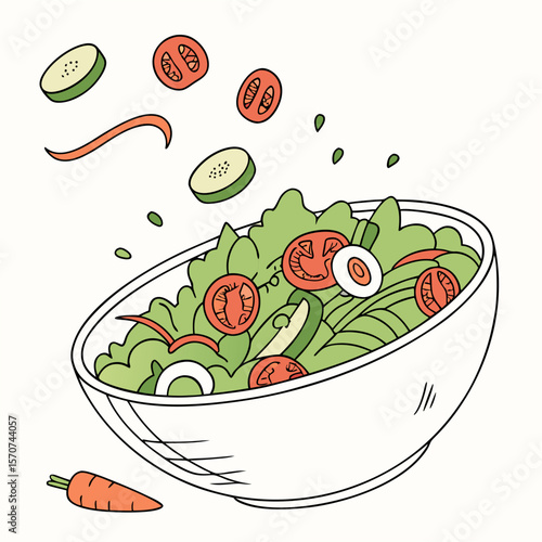 Fresh salad ingredients tossed in bowl lettuce tomato