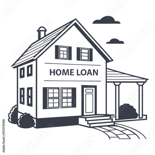 House with home loan text and clouds mortgage real estate