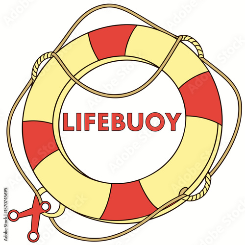 Lifebuoy with rope and scissors yellow