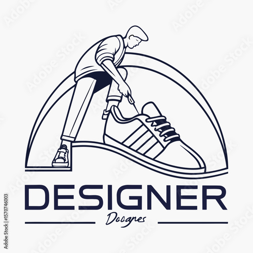 Man designing shoe with needle and thread designer