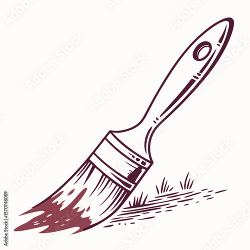 Maroon paintbrush applying paint stroke burgundy