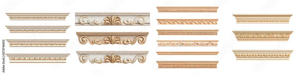 Naklejka premium Ornate Decorative Molding Collection on White Background