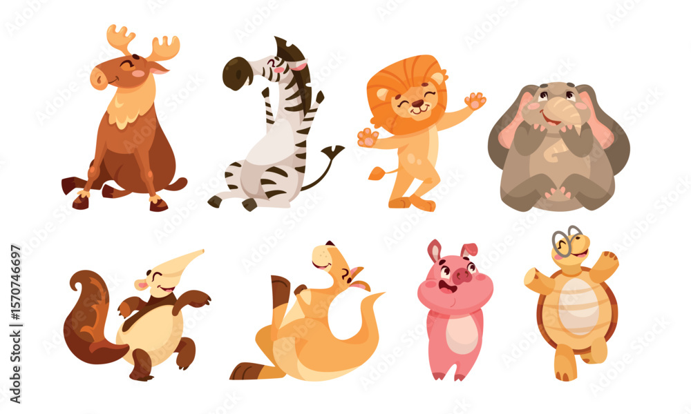 Naklejka premium Colorful Pixel Art Animals in a Variety of Playful Poses That Spark Joy and Imagination