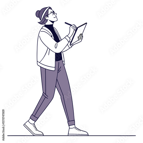 Person with tablet and stylus drawing writing