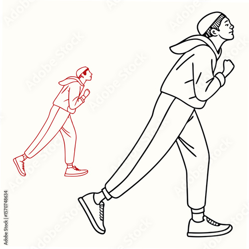 Running figures outline people sketch