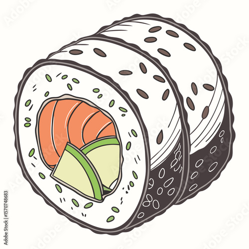 Salmon and cucumber sushi roll rice