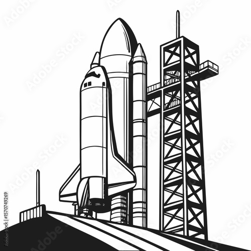 Space shuttle launch tower black white rocket spacecraft