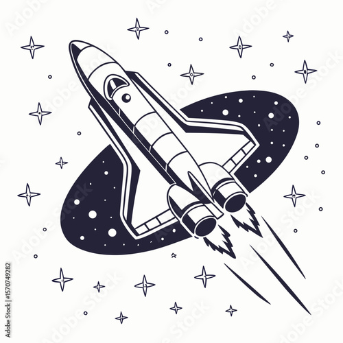 Space shuttle soaring through stars rocket cosmos