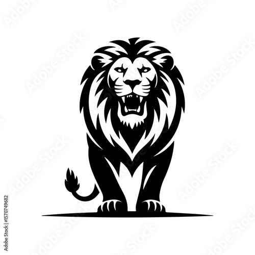 Royal heraldic lions. Black silhouette of a rampant lion and griffins for logo or coat of arms. Premium wild animal crest symbols