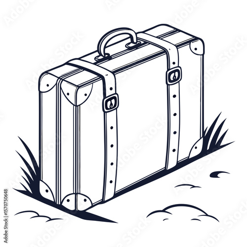 Vintage suitcase with straps and buckle travel luggage