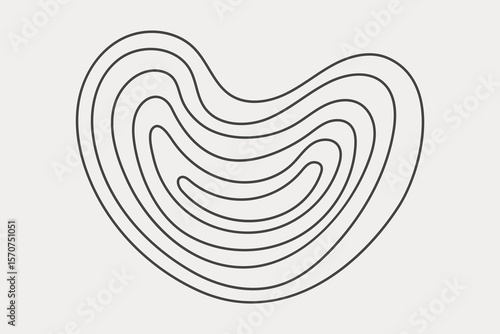 Topography stamp style shape. Contour vector heart form with irregular rings.