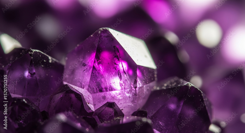 Close-up showcases a vibrant amethyst crystal cluster, highlighting its sharp edges and rich purple hue for a captivating mineral display. Close-up showcases a vibrant amethyst crystal cluster, highlighting its sharp edges and rich purple hue for a captivating mineral display.