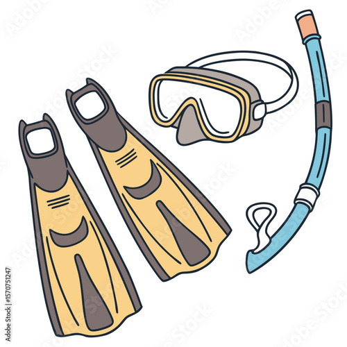 Yellow fins mask snorkel scuba diving