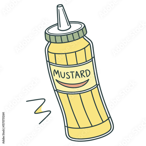 Yellow mustard bottle with smiling label condiment