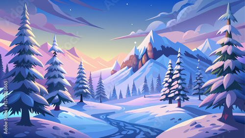 Magical winter scene featuring snow-covered pine trees in the Carpathian Mountains of Ukraine. A serene, frosty landscape bathed in soft light, evoking the peaceful charm of the Christmas season