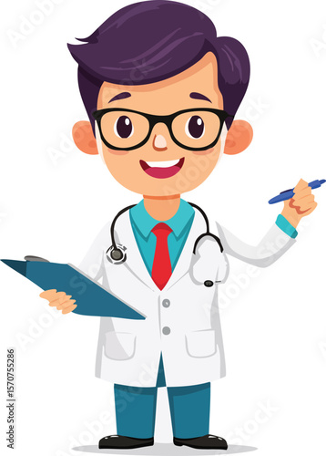 Doctor character vector, friendly man with white lab coat and stethoscope 2