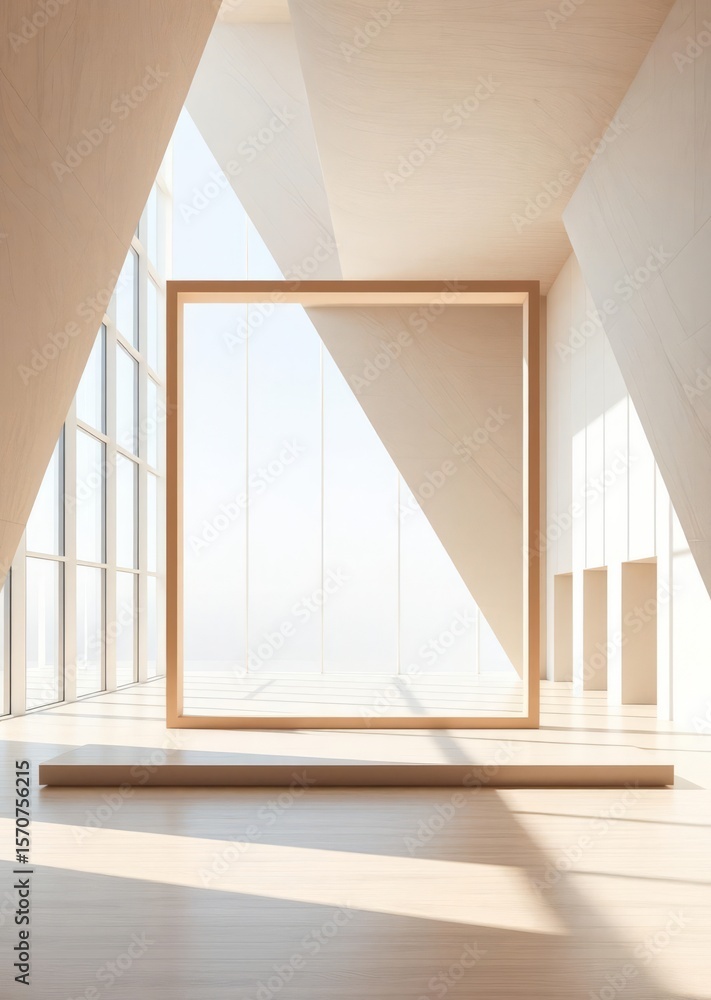 Obraz premium Modern bright interior with empty frame 3d rendering Empty room interior design architecture blank design room striking structures clean lines geometric shapes dramatic angles play of light