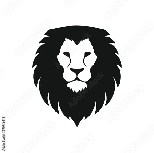 Black lion head silhouette majestic mane powerful regal white
