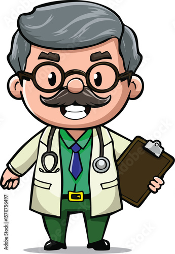 Doctor Professor character vector, friendly man with white lab coat and stethoscope 2