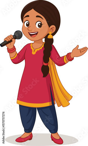 Indian Girl Singing with Microphone