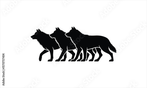 Wild wolves howling at the moon silhouette