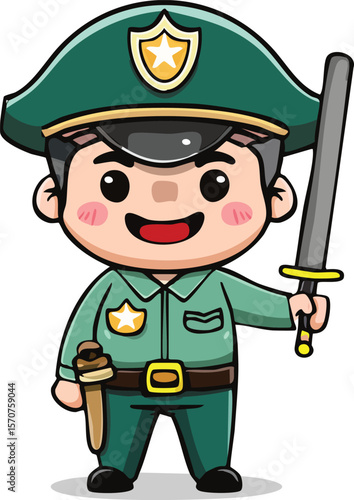 Police officer character vector, smiling man in dark blue uniform and police hat 4