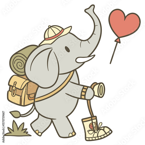 SVG art: A Playful Baby elephants in a Forest adventure vibe with holding a heart, tinted with Evergreen Trails tones