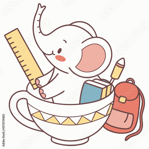 Cute SVG of a Sleepy Baby elephants in Chalkboard Fun colors, featuring sitting in a teacup ride in a Back to school setting