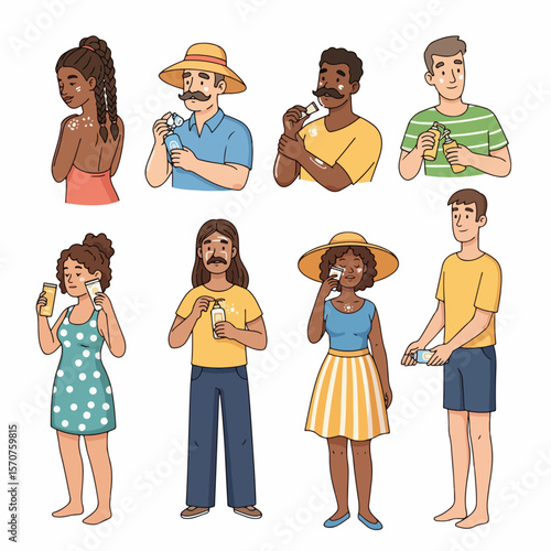 People applying sunscreen protection outdoors summer lifestyle