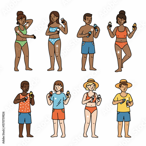 People applying sunscreen protection outdoors summer vacation